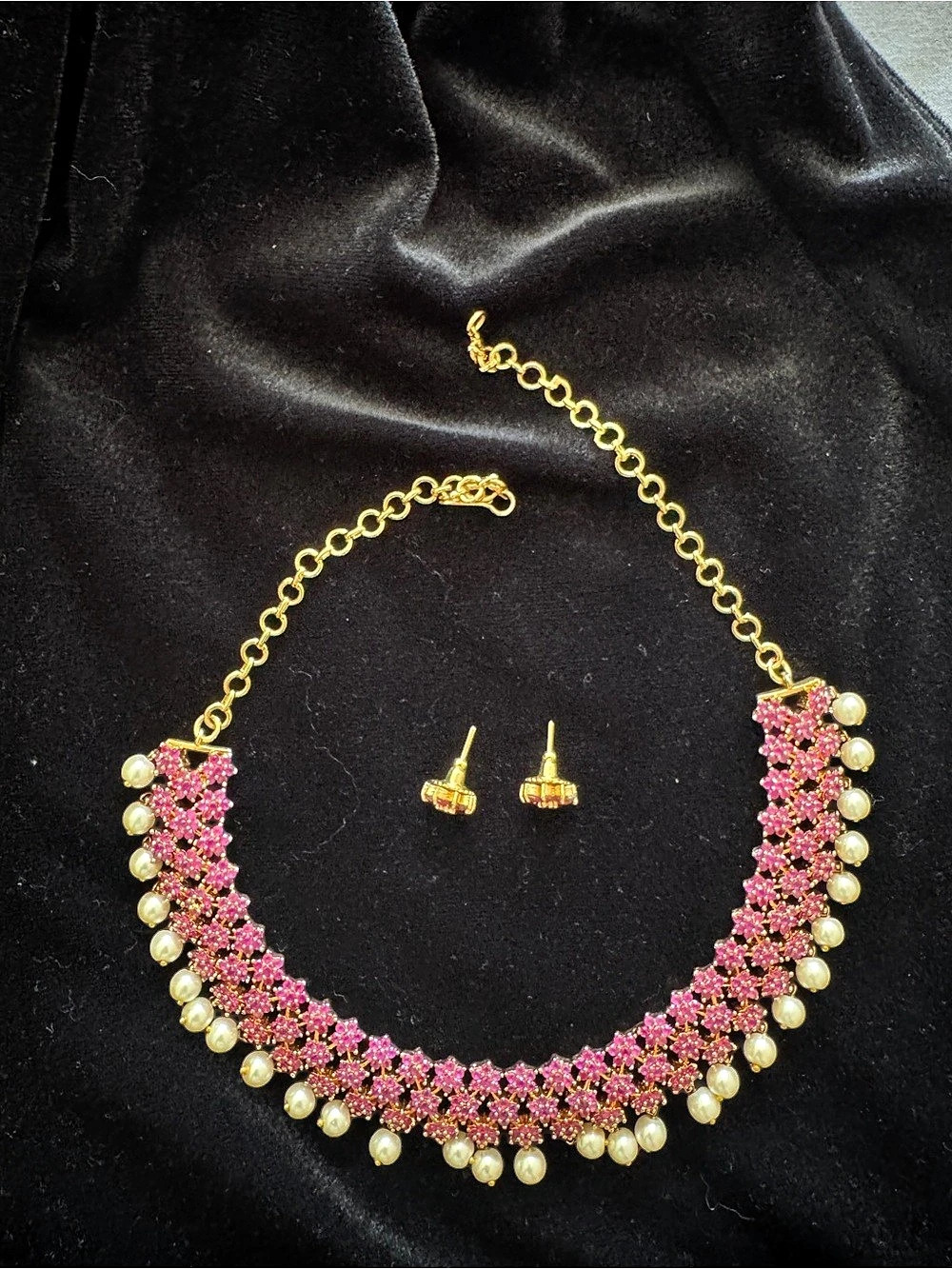 Pink Floral Statement Necklace & Earrings Like New